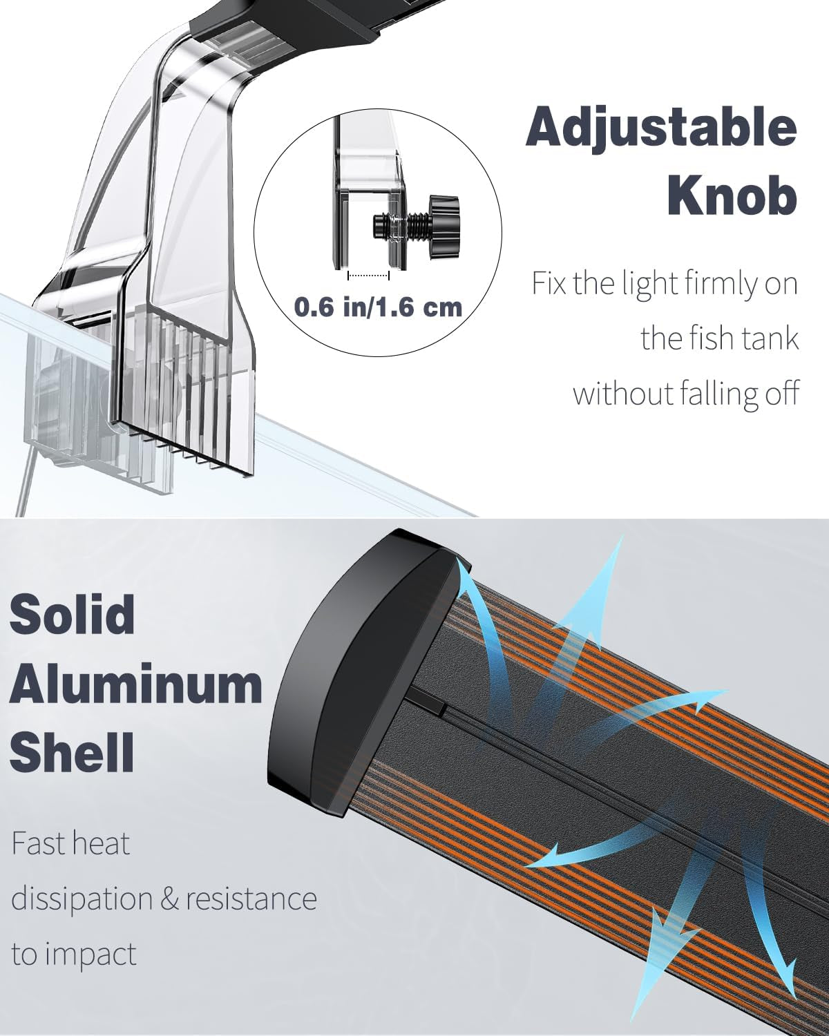 8 W Aquarium LED Light 8.2 Inch 24/7 Fish Tank Light with Full Spectrum Brilliant White Blue Red Green Lights Multi-Colored Leds with D/N Mode Single Color Effects Timer & Adjustable Brightness