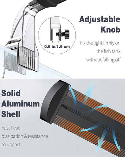 8 W Aquarium LED Light 8.2 Inch 24/7 Fish Tank Light with Full Spectrum Brilliant White Blue Red Green Lights Multi-Colored Leds with D/N Mode Single Color Effects Timer & Adjustable Brightness
