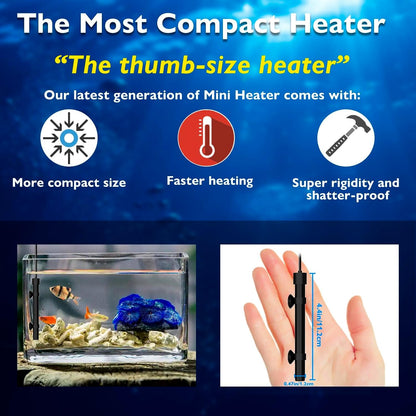 Aquarium Heater 50W Alumina Ceramic Betta Heater Adjustable Submersible Fish Heater Small Fish Tank Heater Turtle Heater with Digital Display Thermostat, for 5-10 Gallon Tanks