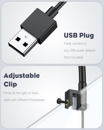 6 W LED Aquarium Light for 1 to 5 Gallon Fish Tanks Clip on Fish Tank Light USB Moving Aquarium Lamp with Full Spectrum Dimmable White Blue Red Green Lights with Timer (Adapter Not Included)