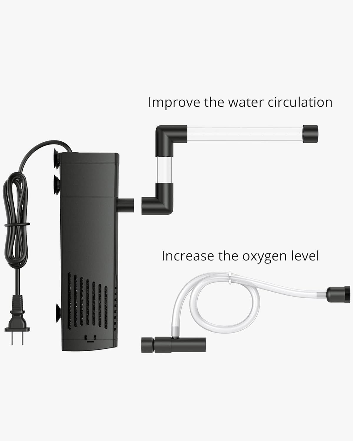 Aquarium Internal Filter, Submersible Power Filter with Multiple Function for Fish Tanks 2 to 5 Gallon, 40 GPH, 3.5W