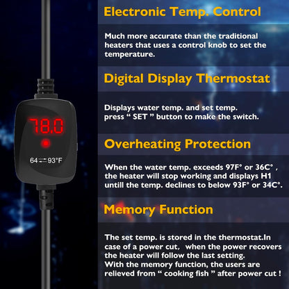 Super Mini Aquarium Heater 25W Alumina Ceramic Betta Heater Adjustable Submersible Fish Heater Small Fish Tank Heater Turtle Heater with Digital Display Thermostat, for 3-5 Gallon Tanks
