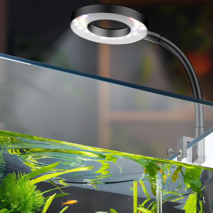 6 W LED Aquarium Light for 1 to 5 Gallon Fish Tanks Clip on Fish Tank Light USB Moving Aquarium Lamp with Full Spectrum Dimmable White Blue Red Green Lights with Timer (Adapter Not Included)
