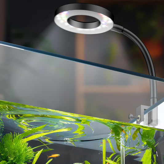 6 W LED Aquarium Light for 1 to 5 Gallon Fish Tanks Clip on Fish Tank Light USB Moving Aquarium Lamp with Full Spectrum Dimmable White Blue Red Green Lights with Timer (Adapter Not Included)