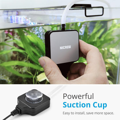 Nano Silent Aquarium Air Pump Black, Aquarium Aerator with Accessories for up to 10 Gallon Fish Tank, Super Quiet, 0.3 L/Min, 1.5 Watts