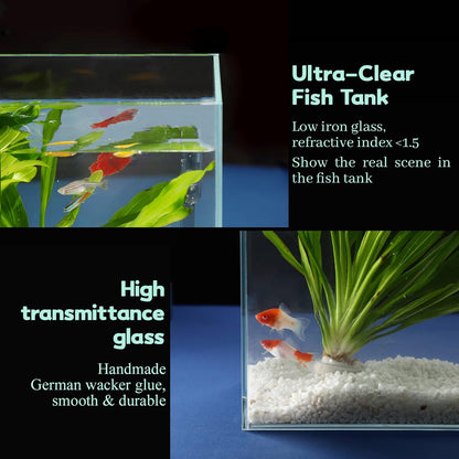 3 Gallon Ultra Clear Glass Fish Tank, Rimless Low Iron Aquarium for Betta/Nano/Goldfish/Snail/Shrimp, Small Fish Tank with Fish Net & Cleaning Tools