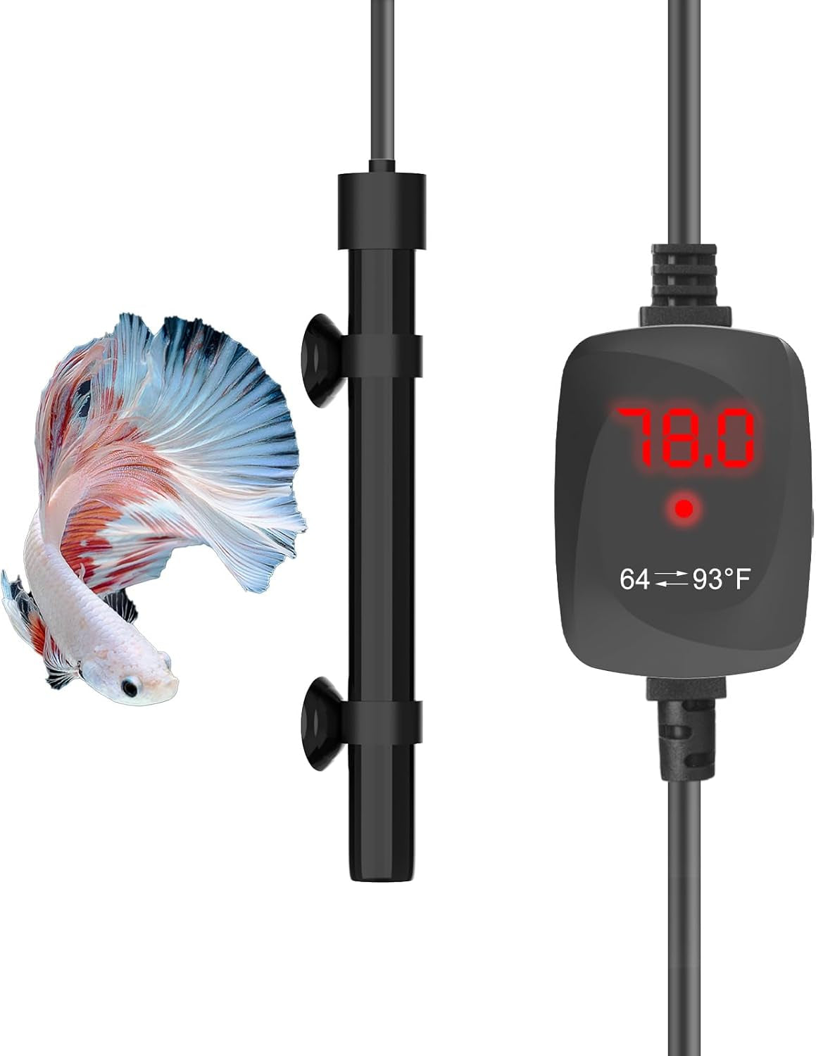 Aquarium Heater 50W Alumina Ceramic Betta Heater Adjustable Submersible Fish Heater Small Fish Tank Heater Turtle Heater with Digital Display Thermostat, for 5-10 Gallon Tanks