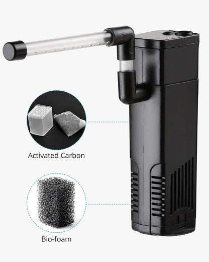 Aquarium Internal Filter, Submersible Power Filter with Multiple Function for Fish Tanks 5-10 Gallon, 53 GPH, 5W