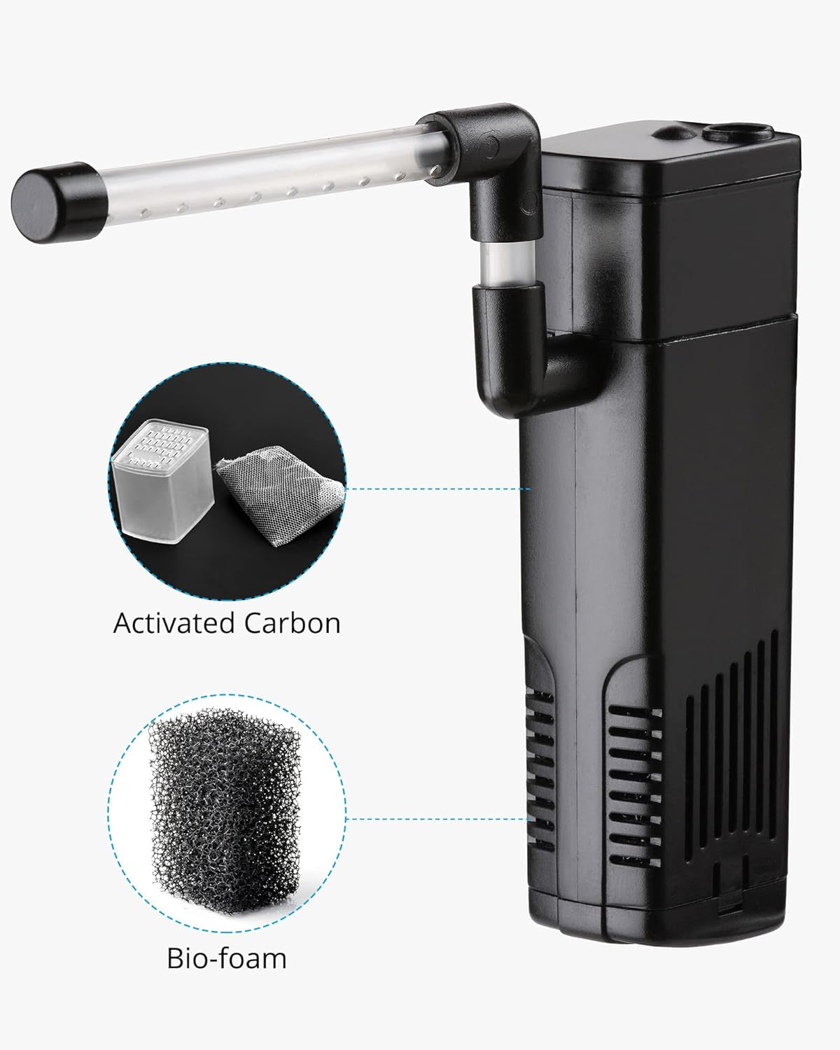 Aquarium Internal Filter, Submersible Power Filter with Multiple Function for Fish Tanks 2 to 5 Gallon, 40 GPH, 3.5W