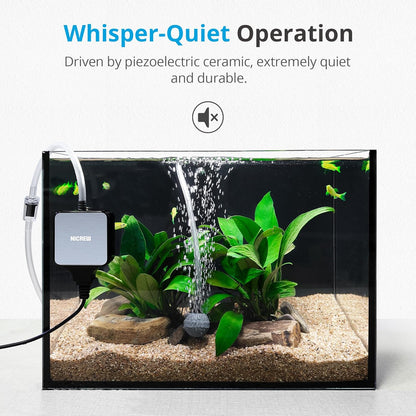 Nano Silent Aquarium Air Pump Black, Aquarium Aerator with Accessories for up to 10 Gallon Fish Tank, Super Quiet, 0.3 L/Min, 1.5 Watts
