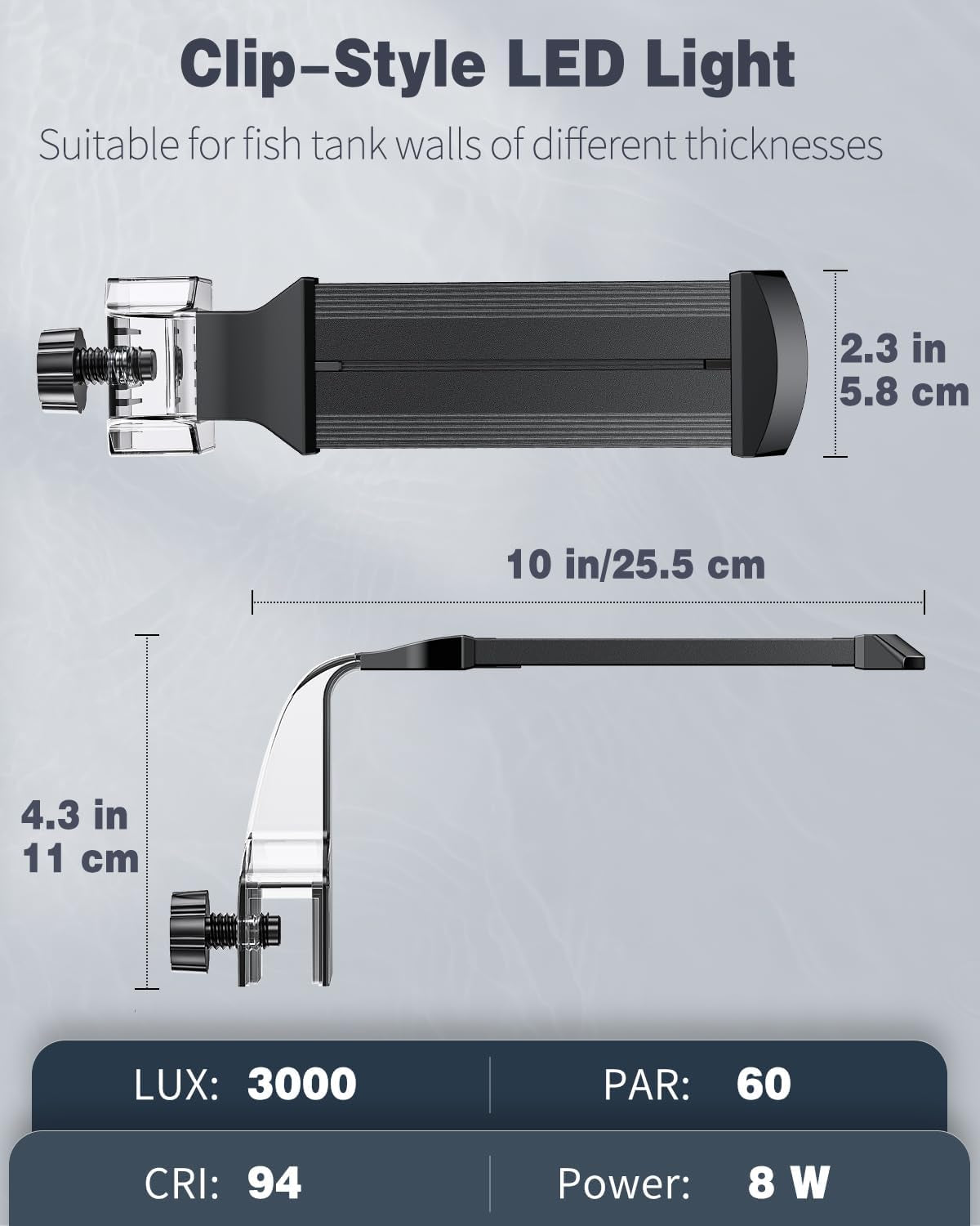 8 W Aquarium LED Light 8.2 Inch 24/7 Fish Tank Light with Full Spectrum Brilliant White Blue Red Green Lights Multi-Colored Leds with D/N Mode Single Color Effects Timer & Adjustable Brightness