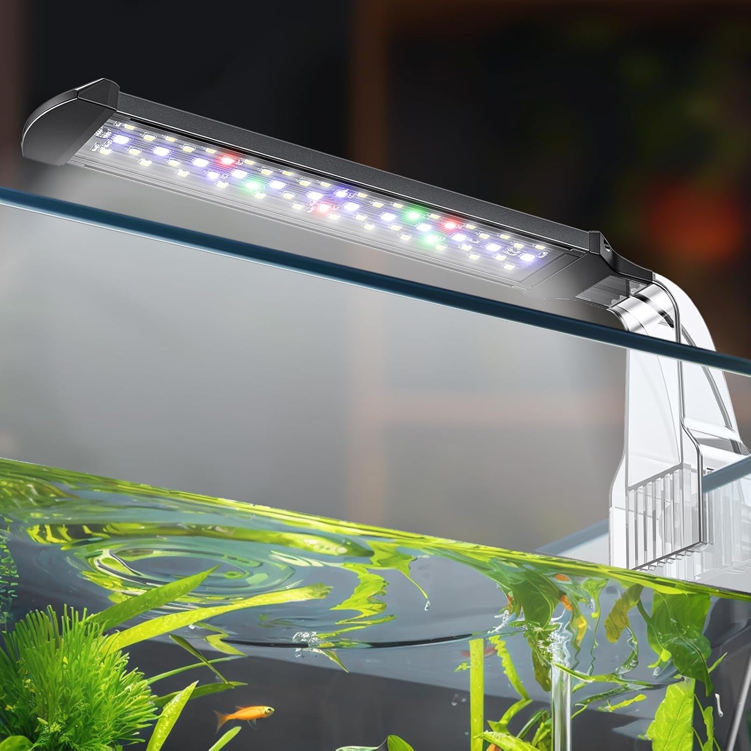 8 W Aquarium LED Light 8.2 Inch 24/7 Fish Tank Light with Full Spectrum Brilliant White Blue Red Green Lights Multi-Colored Leds with D/N Mode Single Color Effects Timer & Adjustable Brightness