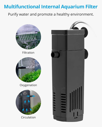 Aquarium Internal Filter, Submersible Power Filter with Multiple Function for Fish Tanks 2 to 5 Gallon, 40 GPH, 3.5W